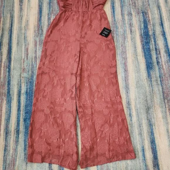 Lulus Womens Rose Floral Chiffon Jumpsuit Sleeveless Burnout Pink Small Size - Picture 3 of 10